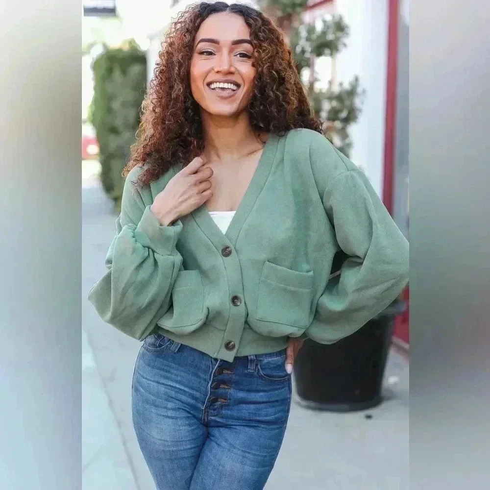 Weekend Ready Lime Green Boyfriend Button Down Cropped Jacket